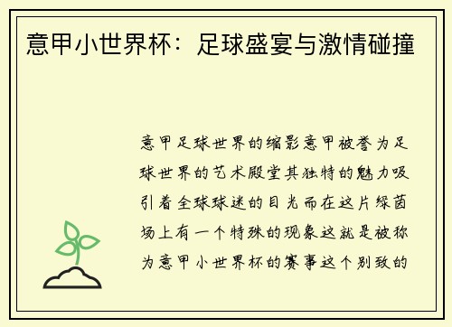 意甲小世界杯：足球盛宴与激情碰撞